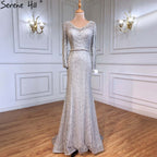 On Sale No Return No Refund Long Sleeve Wine Red Pearls Mermaid Evening Dresses 2025 Fashion Luxury Evening Gown Real Photo Dubai LA6428