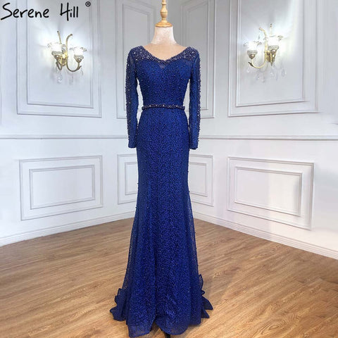 On Sale No Return No Refund Long Sleeve Wine Red Pearls Mermaid Evening Dresses 2025 Fashion Luxury Evening Gown Real Photo Dubai LA6428