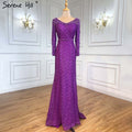 On Sale No Return No Refund Long Sleeve Wine Red Pearls Mermaid Evening Dresses 2025 Fashion Luxury Evening Gown Real Photo Dubai LA6428
