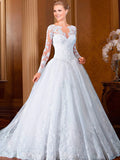 Manches longues Appliques Robe De Noiva V-taille Robes De Mariée Belle Chérie Robes De Novia Dentelle Robe De Mariée