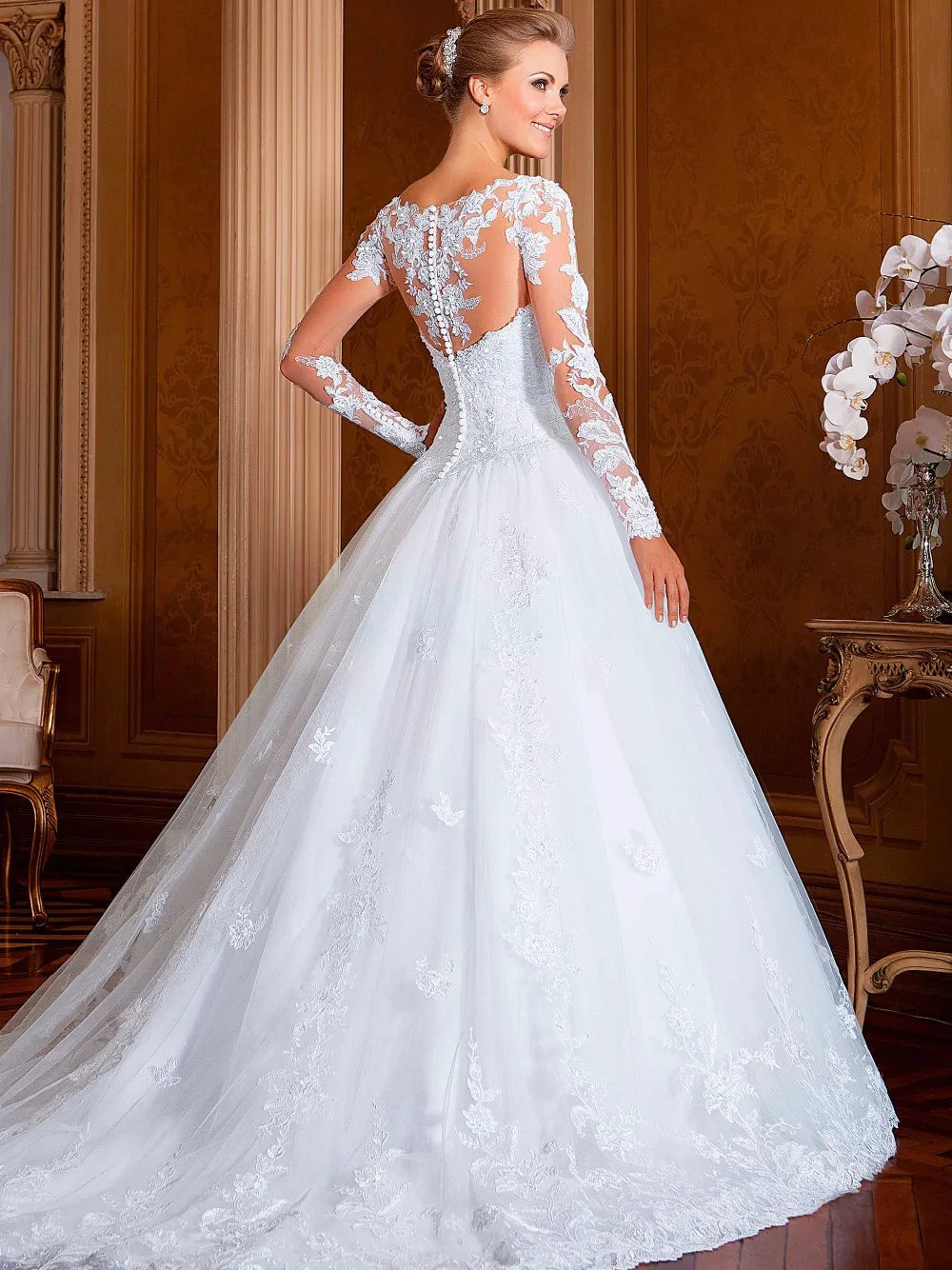 Manches longues Appliques Robe De Noiva V-taille Robes De Mariée Belle Chérie Robes De Novia Dentelle Robe De Mariée