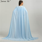On Sale No Return No Refund Long Sleeves Fashion Beach Evening Dresses Appliques Pearls With Cap Chiffon Evening Gowns 2025 New HA2134