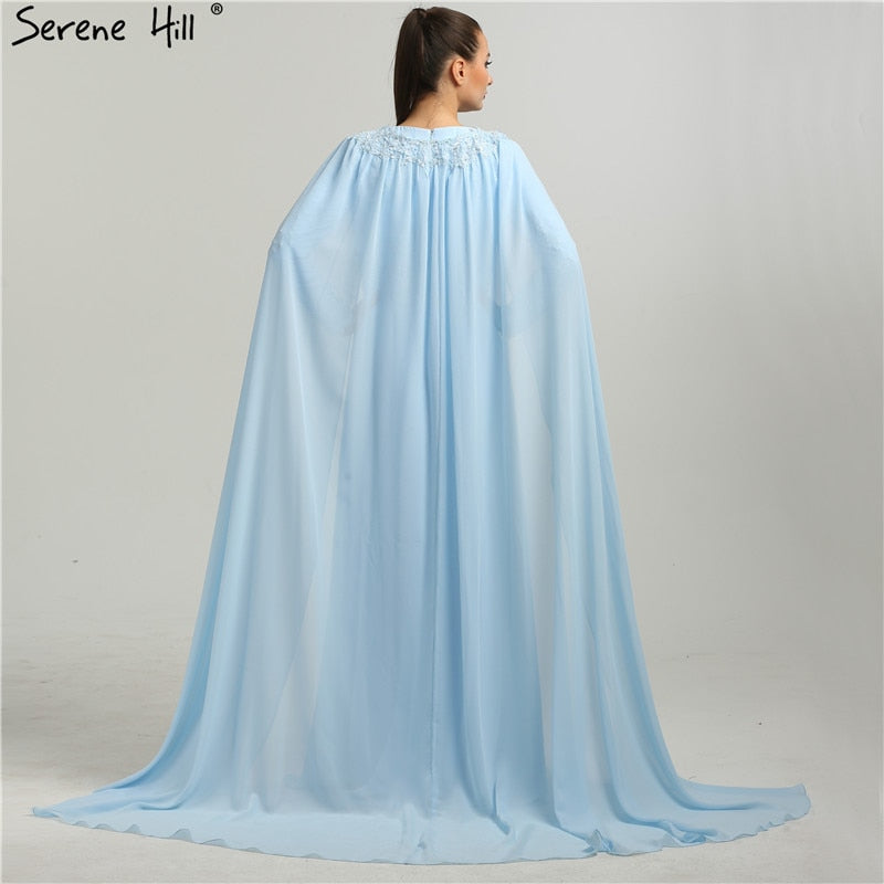 On Sale No Return No Refund Long Sleeves Fashion Beach Evening Dresses Appliques Pearls With Cap Chiffon Evening Gowns 2025 New HA2134