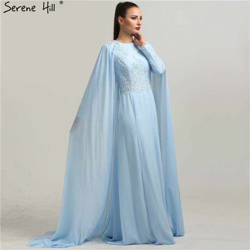 On Sale No Return No Refund Long Sleeves Fashion Beach Evening Dresses Appliques Pearls With Cap Chiffon Evening Gowns 2025 New HA2134