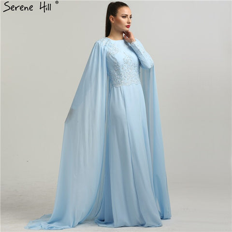 On Sale No Return No Refund Long Sleeves Fashion Beach Evening Dresses Appliques Pearls With Cap Chiffon Evening Gowns 2025 New HA2134