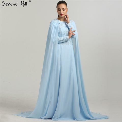 On Sale No Return No Refund Long Sleeves Fashion Beach Evening Dresses Appliques Pearls With Cap Chiffon Evening Gowns 2025 New HA2134