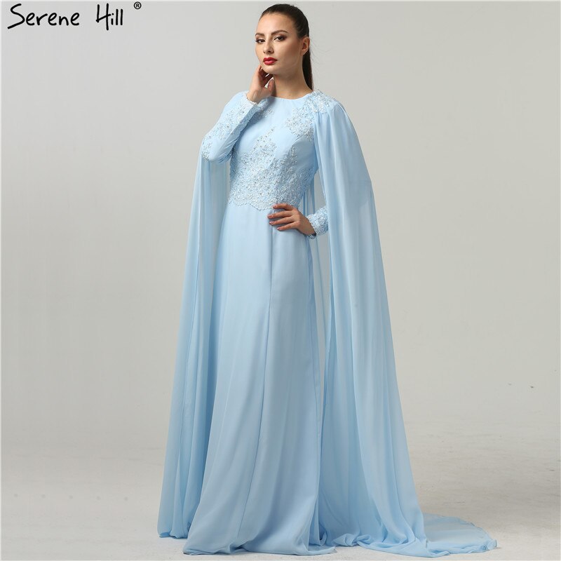 On Sale No Return No Refund Long Sleeves Fashion Beach Evening Dresses Appliques Pearls With Cap Chiffon Evening Gowns 2025 New HA2134