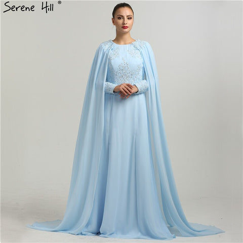 On Sale No Return No Refund Long Sleeves Fashion Beach Evening Dresses Appliques Pearls With Cap Chiffon Evening Gowns 2025 New HA2134
