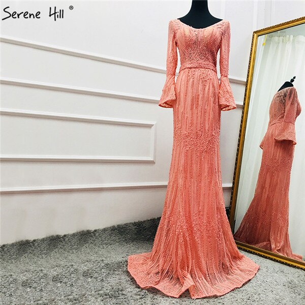 On Sale no return no refundSale Long Sleeves Fashion Luxury Evening Dresses V-Neck Mermaid Pearls Crystal Sexy Evening Gowns 2025 LA6489