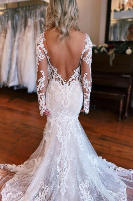 Robe de mariée sirène à manches longues avec surjupe