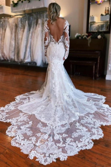 Robe de mariée sirène à manches longues avec surjupe