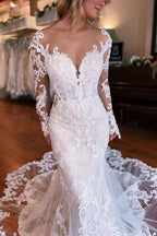 Robe de mariée sirène à manches longues avec surjupe
