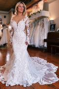 Robe de mariée sirène à manches longues avec surjupe