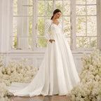 Robes de mariée en satin à manches longues pour femmes avec nœud, robe de mariée bustier cœur, robe longue sur mesure 2023