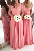 Robe de demoiselle d'honneur longue en mousseline corail clair grande taille BD117