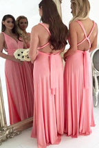Robe de demoiselle d'honneur longue en mousseline corail clair grande taille BD117