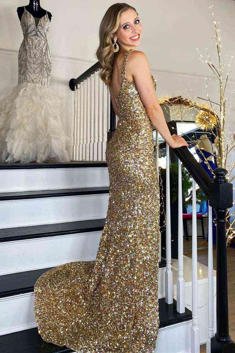 Vestido de graduación con escote cuadrado y abertura alta SYP149