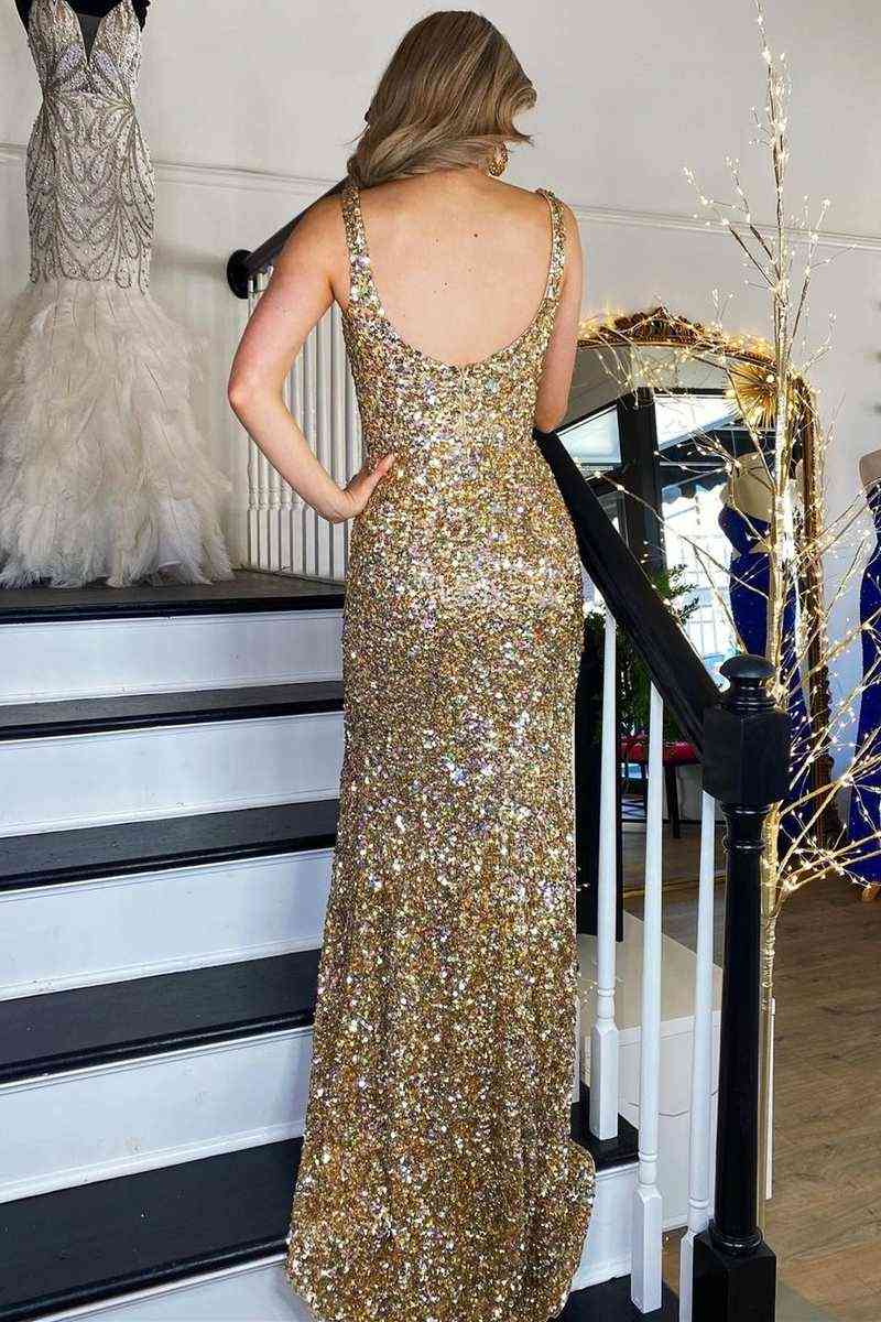 Vestido de graduación con escote cuadrado y abertura alta SYP149