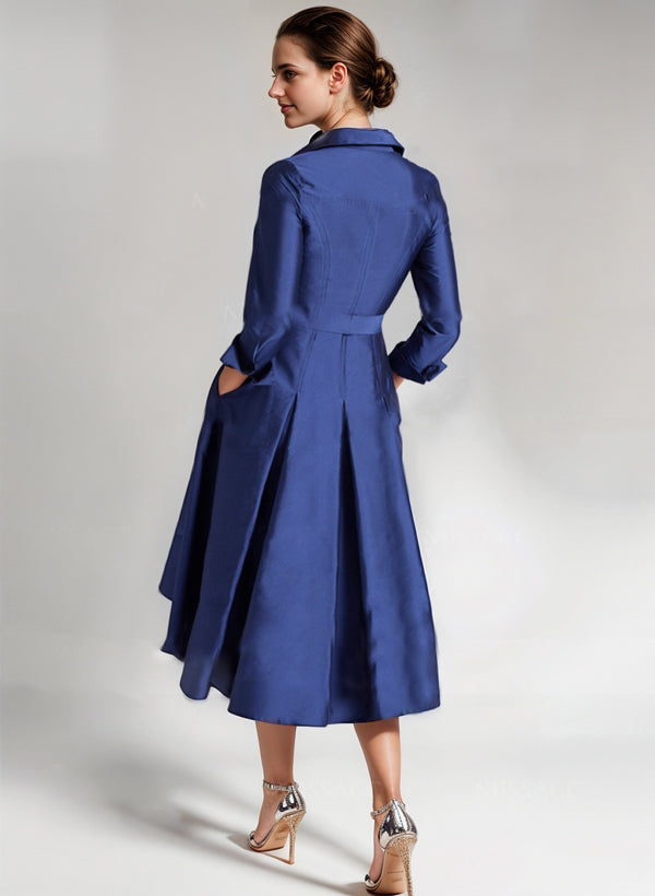 Vestidos de corte princesa/línea A con escote en V y largo midi para la madre de la novia 