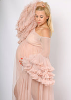 Vestido de maternidad de tul largo con cola