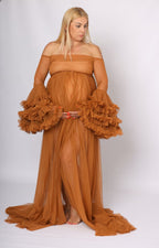 Vestido de maternidad de tul largo con cola