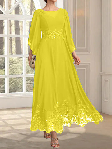 A-line Scoop Illusion Ankle-Length Lace Chiffon Mother of the Bride Dress With Sequins