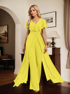 Combinaison-pantalon robe de soirée longue en mousseline à col en V