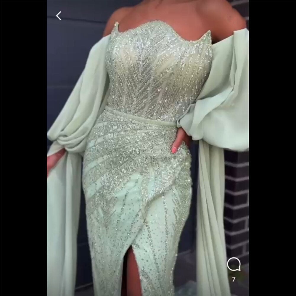 Luxurious Mint Beaded Mermaid Evening Dress Gown 2025 LA72096 for Women Wedding Party