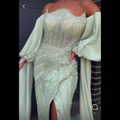 Robe de soirée sirène luxueuse à perles menthe 2025 LA72096 pour femme, idéale pour une fête de mariage 