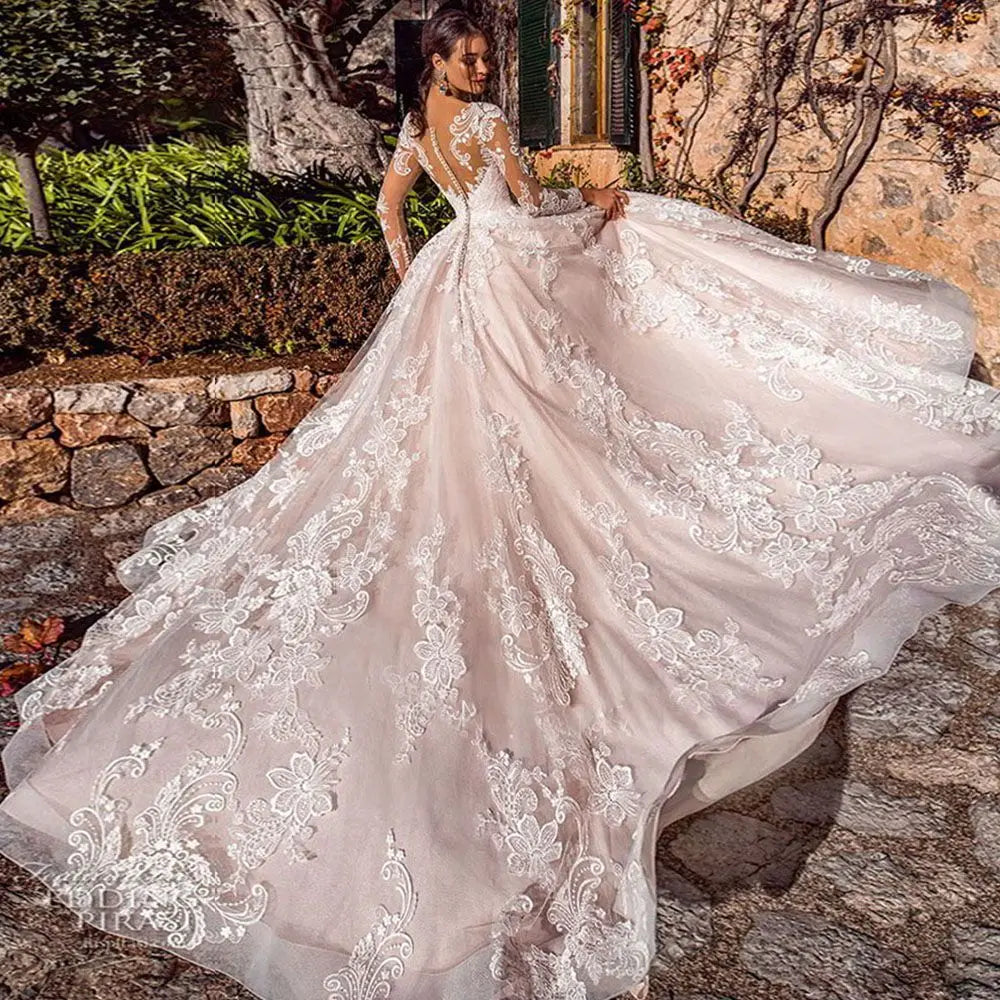 Luxury Ball Gown Vestidos De Novia Appliques Vestido De Noiva Long Sleeve Wedding Dresses Lace Robe De Mariée