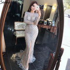 Luxury Black Beading V-Neck Mermaid 2025 Long  Split Evening   Gowns  Party Wear Dresses For  Women  Real Photo LA70183