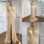Luxury Black Beading V-Neck Mermaid 2025 Long  Split Evening   Gowns  Party Wear Dresses For  Women  Real Photo LA70183