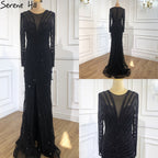 Luxury Black Beading V-Neck Mermaid 2025 Long  Split Evening   Gowns  Party Wear Dresses For  Women  Real Photo LA70183