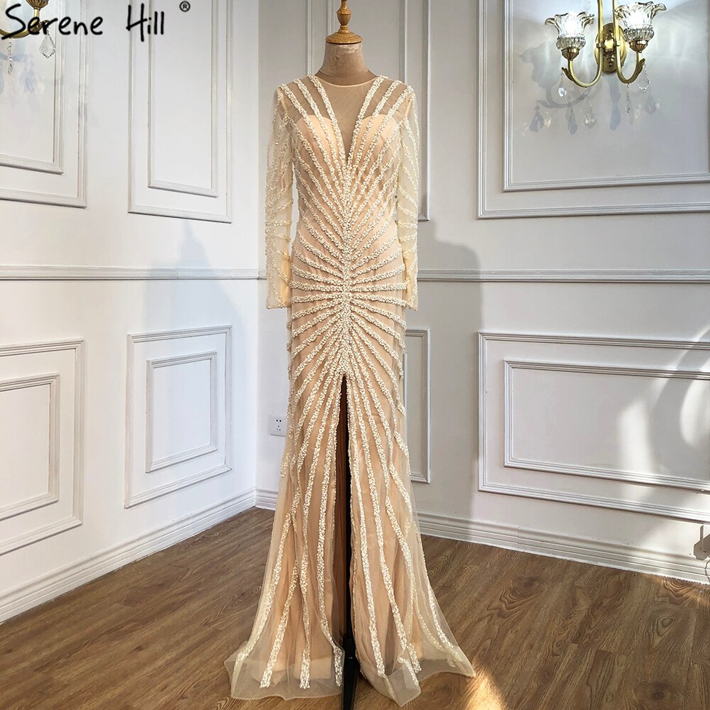 Luxury Black Beading V-Neck Mermaid 2025 Long  Split Evening   Gowns  Party Wear Dresses For  Women  Real Photo LA70183