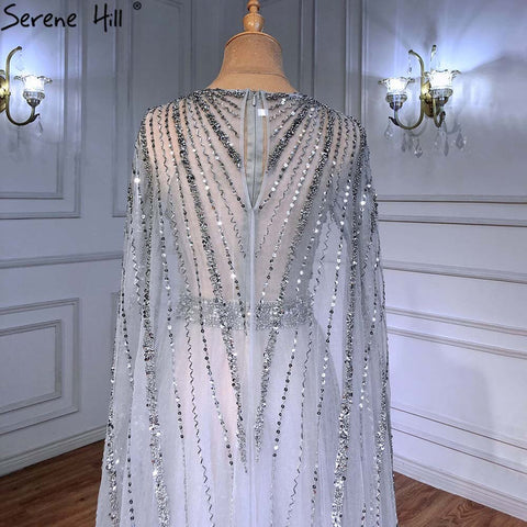 Vestidos de noche de lujo con mangas tipo capa doradas estilo Arabia, corte en A, con cuentas, para mujer, colección 2025, modelo LA71362 