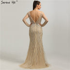 On Sale no return no refundSale Luxury Grey Long Sleeves Evening Dresses 2025 O-Neck Sequins Sparkle Mermaid Formal Dress LA6418