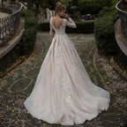 Luxury Lace Applique Wedding Dresses Long Sleeve Women's Elegant Muslim Sweetheart Fine Champagne Bridal Gowns Trailing Dress De