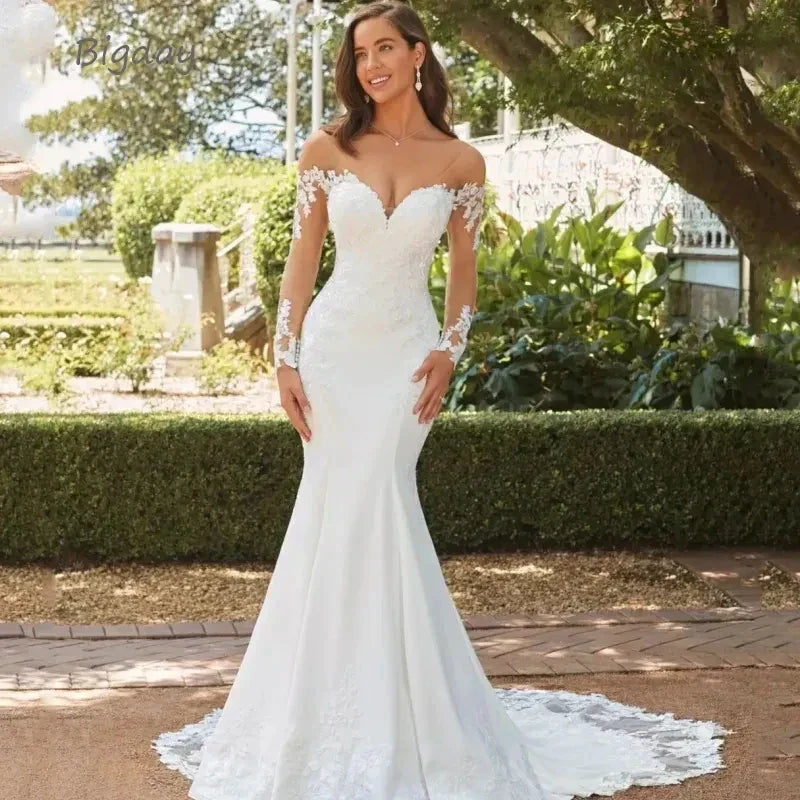 Robes de mariée de luxe en dentelle appliquée, dos nu sexy, bustier cœur, robe de bal sirène à traîne, tenue de cérémonie pour la noce, Amanda Novias 