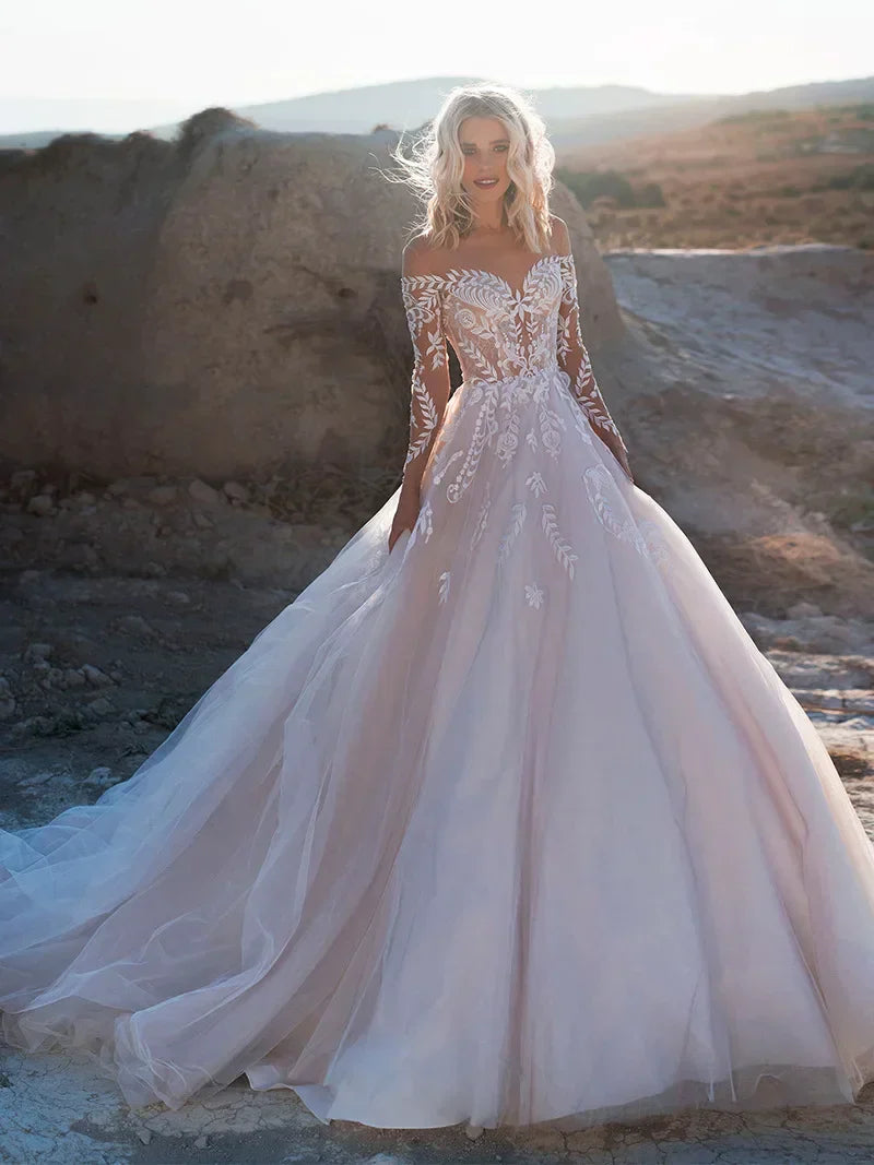 Vestidos De Novia De manga larga De encaje De lujo Vestidos De Novia sexis con espalda descubierta apliques Vestido De Noiva