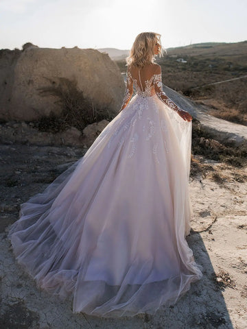 Vestidos De Novia De manga larga De encaje De lujo Vestidos De Novia sexis con espalda descubierta apliques Vestido De Noiva