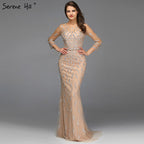 Luxury Mermaid Sparkly Grey Sexy Evening Dresses 2025 Beading Sequined Long Sleeves Formal Dress LA60892