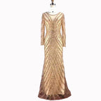 Luxury Pink O-Neck Mermaid Evening Dresses 2025 Dubai Long Sleeves Glitter Evening Gown LA70248