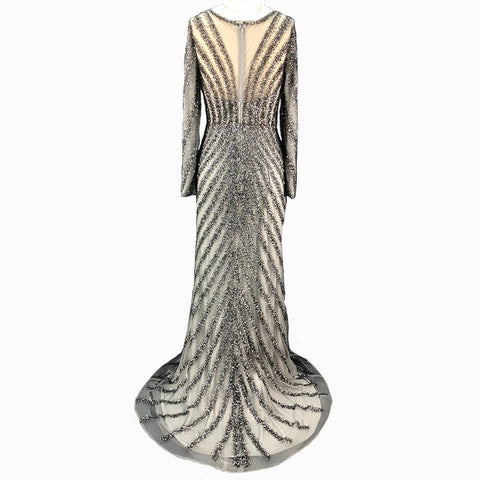 Luxury Pink O-Neck Mermaid Evening Dresses 2025 Dubai Long Sleeves Glitter Evening Gown LA70248