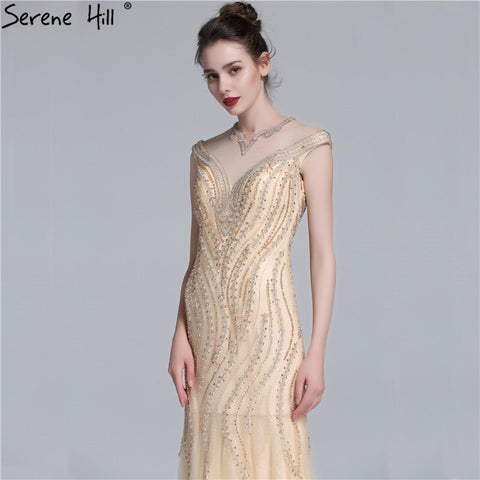 Sale Luxury Sexy Mermaid Newest Evening Dresses Long Crystal Beading Tulle 2025 Robe De Soiree LA6077
