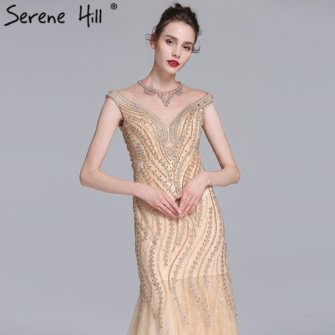 Sale Luxury Sexy Mermaid Newest Evening Dresses Long Crystal Beading Tulle 2025 Robe De Soiree LA6077