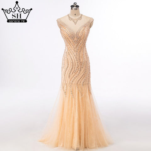 Sale Luxury Sexy Mermaid Newest Evening Dresses Long Crystal Beading Tulle 2025 Robe De Soiree LA6077