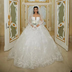 Robes de mariée de luxe scintillantes 2024, col transparent, paillettes, sequins, manches longues, application de dentelle, robes de mariée élégantes
