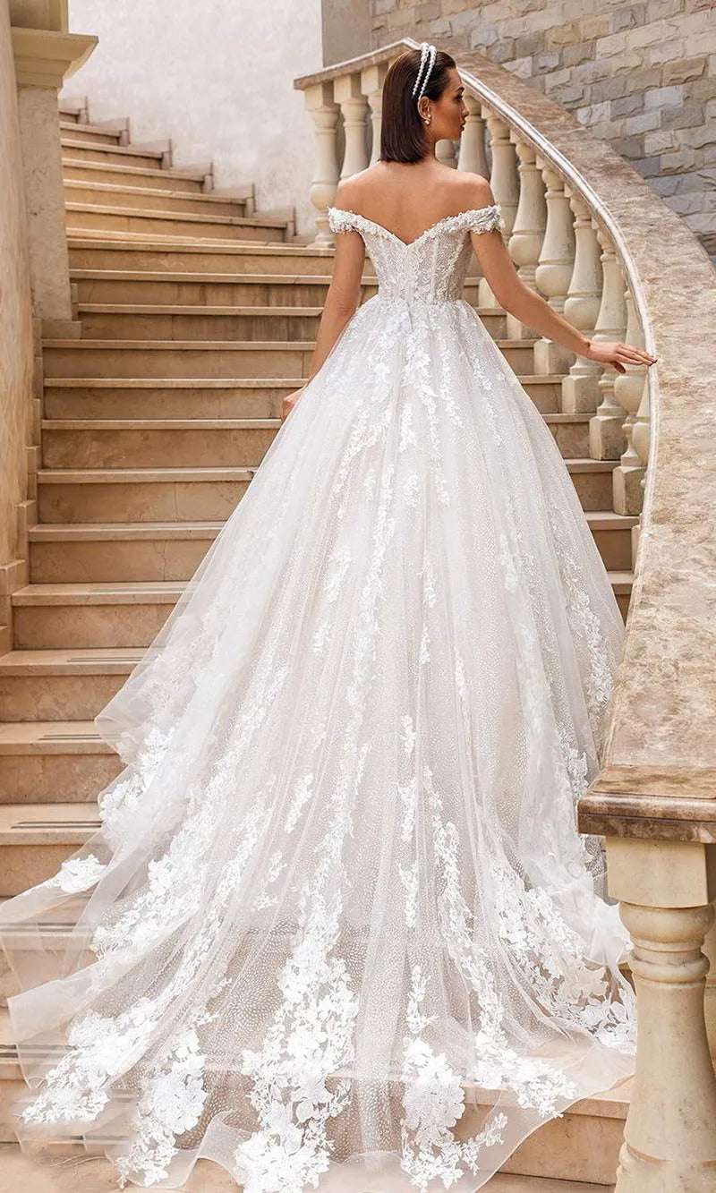 Luxury Sweetheart Ball Gown Wedding Dresses Lace Appliques Off the Shoulder Vestido Novia Backless Custom Plus Size Bride Dress