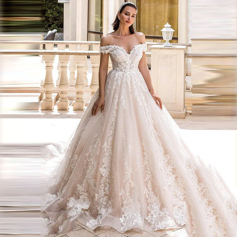 Luxury Sweetheart Ball Gown Wedding Dresses Lace Appliques Off the Shoulder Vestido Novia Backless Custom Plus Size Bride Dress