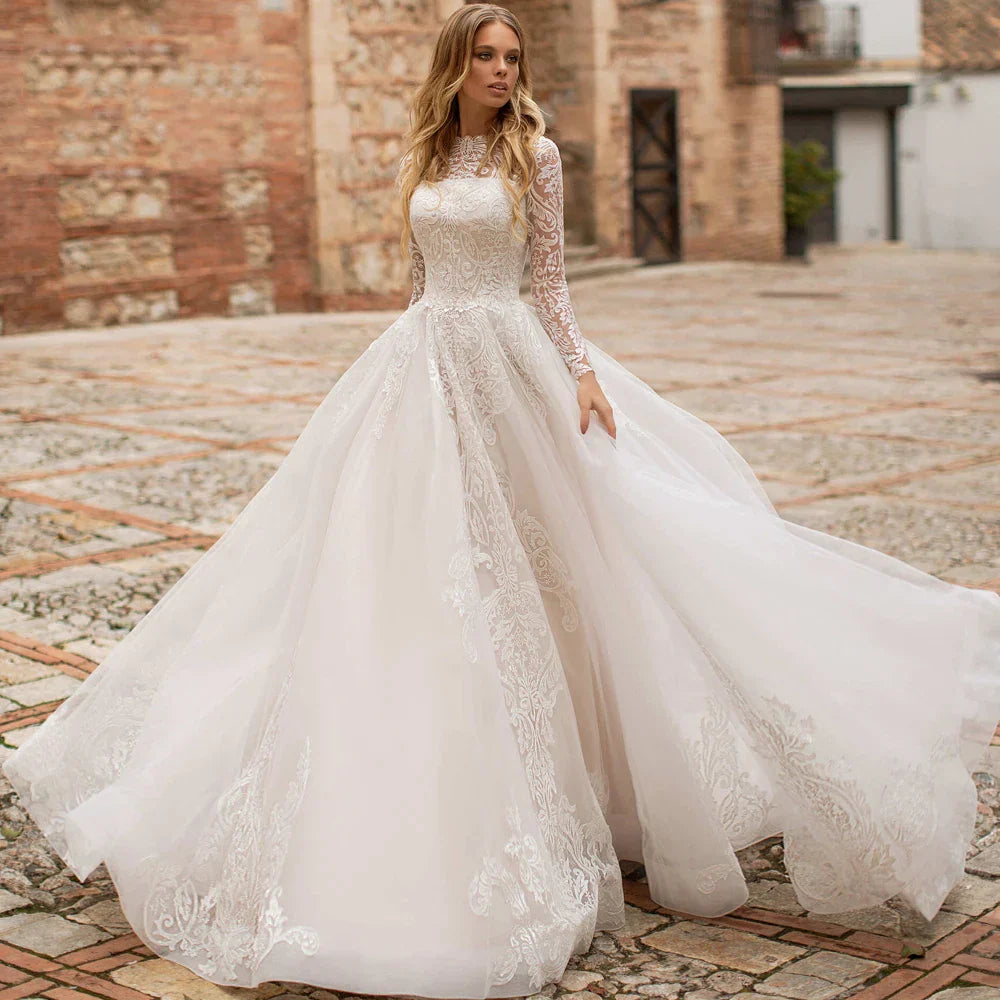Robes de mariée de luxe en dentelle appliquée, coupe trapèze, robe de mariée pour mariage à l'église, fête, plage, Vestido De Novia 2023 Boda Elegante שמל